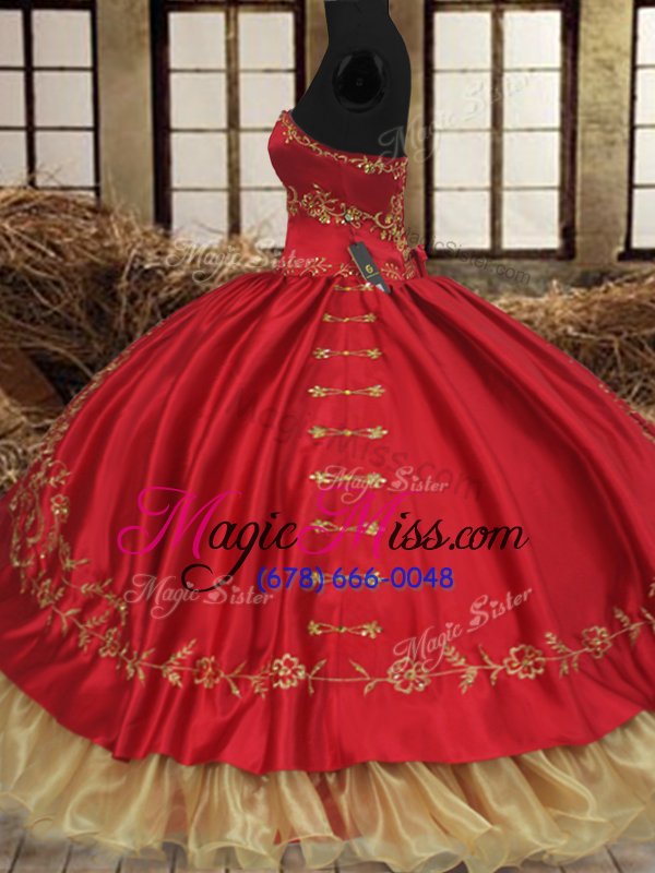 wholesale free and easy wine red and gold sleeveless floor length beading and embroidery lace up sweet 16 dress