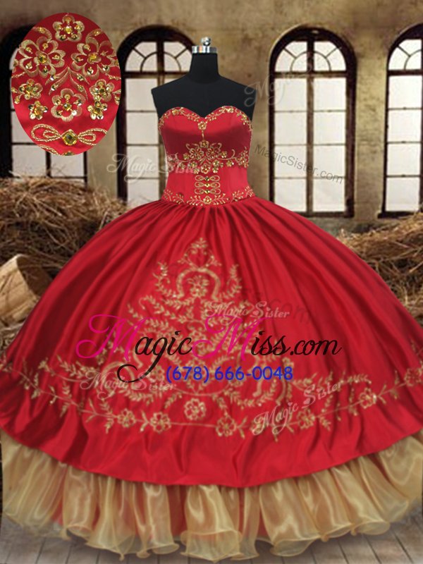 wholesale free and easy wine red and gold sleeveless floor length beading and embroidery lace up sweet 16 dress