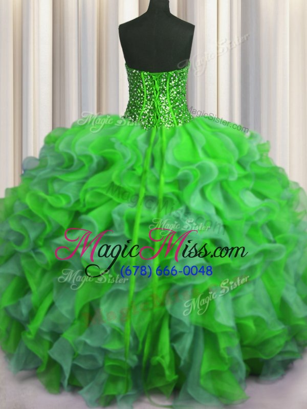 wholesale visible boning bling-bling multi-color ball gowns organza strapless sleeveless beading and ruffles floor length lace up 15th birthday dress