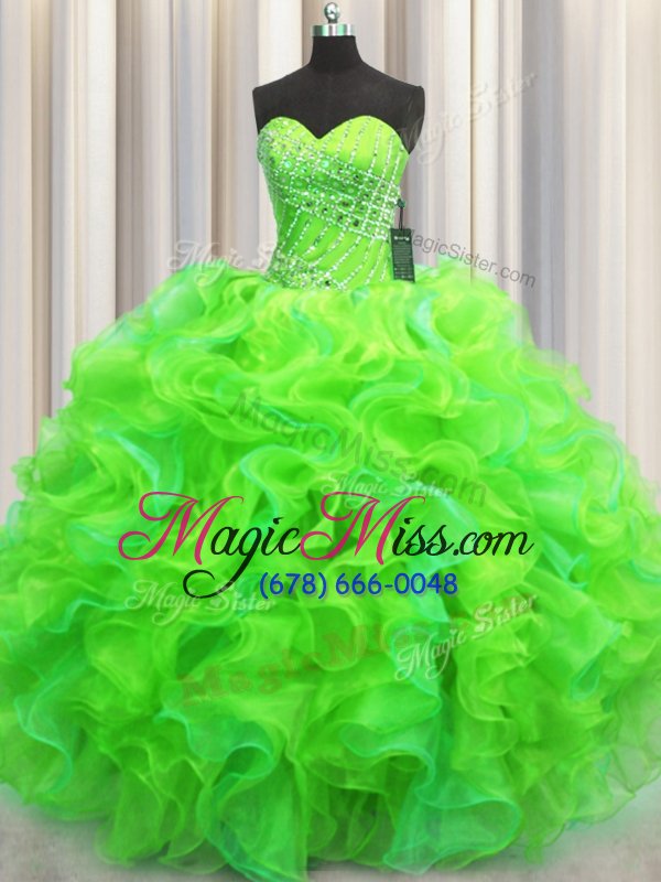 wholesale cute sweetheart sleeveless organza quinceanera gown beading and ruffles lace up