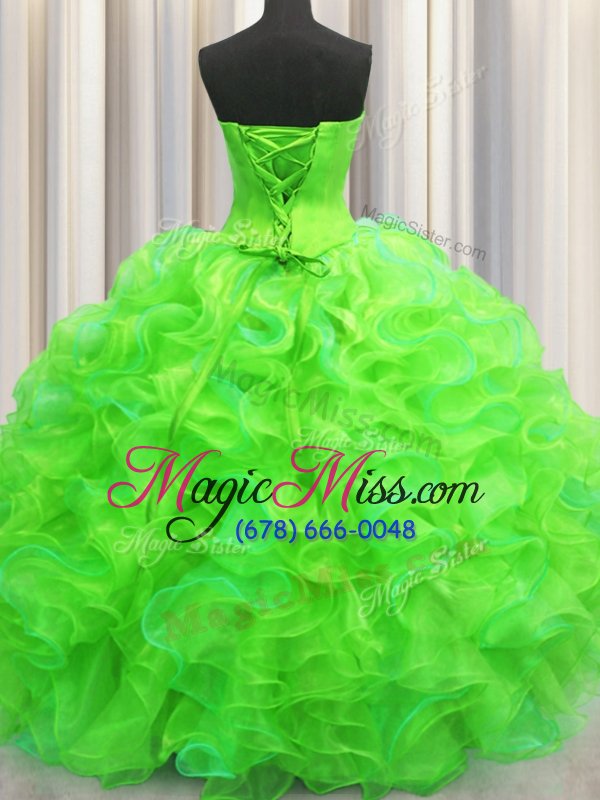 wholesale cute sweetheart sleeveless organza quinceanera gown beading and ruffles lace up