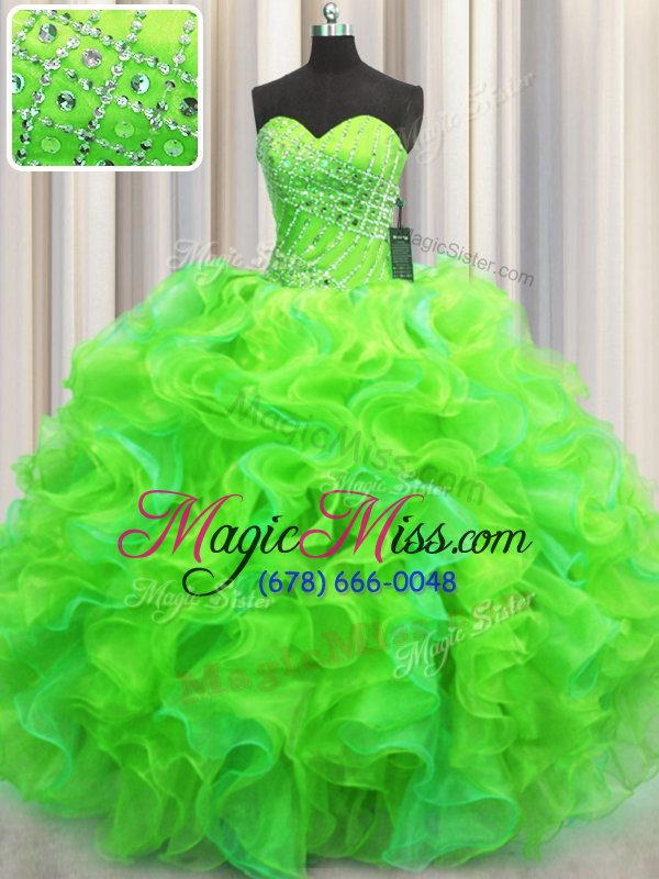 wholesale cute sweetheart sleeveless organza quinceanera gown beading and ruffles lace up