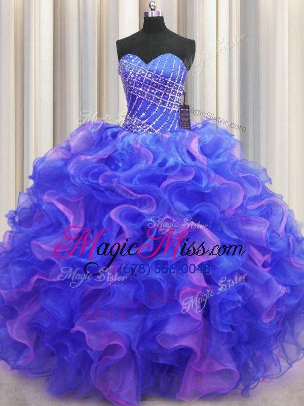 wholesale admirable multi-color organza lace up sweetheart sleeveless floor length sweet 16 dresses beading and ruffles