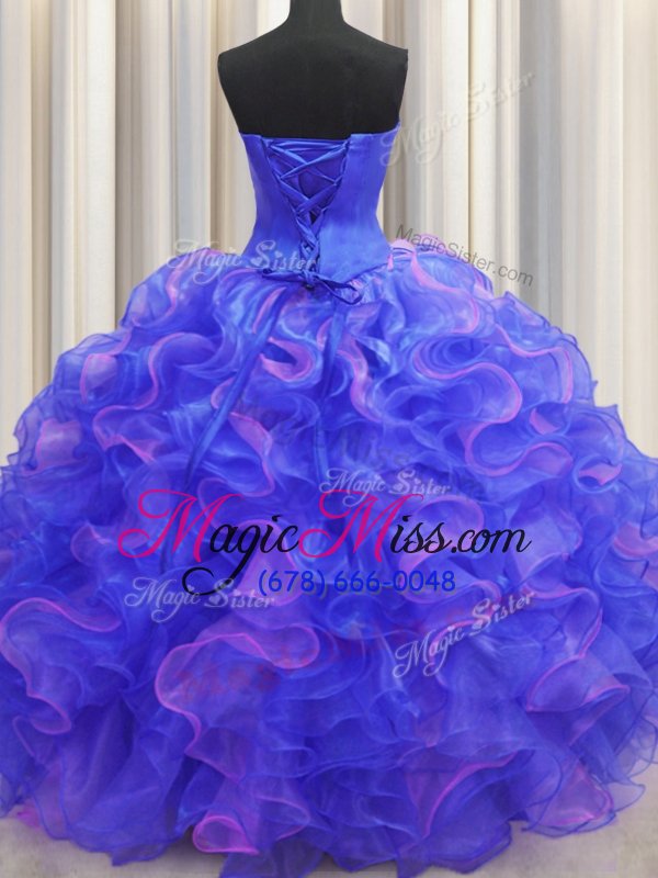 wholesale admirable multi-color organza lace up sweetheart sleeveless floor length sweet 16 dresses beading and ruffles