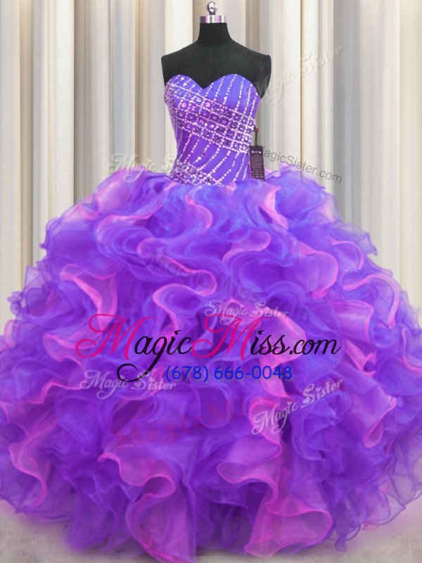 wholesale fabulous beading and ruffles sweet 16 dresses multi-color lace up sleeveless high low