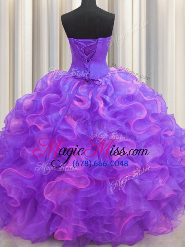 wholesale fabulous beading and ruffles sweet 16 dresses multi-color lace up sleeveless high low