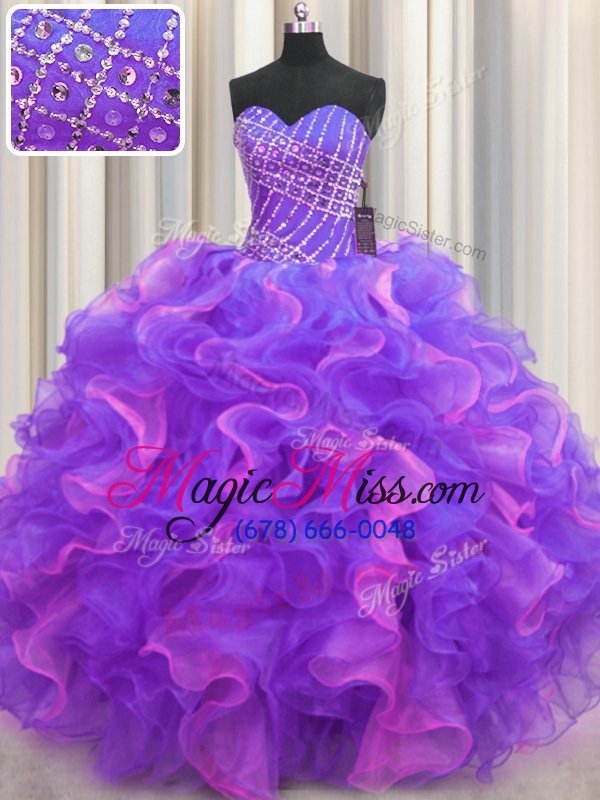 wholesale fabulous beading and ruffles sweet 16 dresses multi-color lace up sleeveless high low