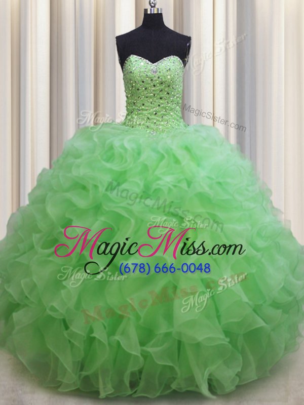 wholesale fantastic floor length quinceanera gown organza sleeveless beading and ruffles