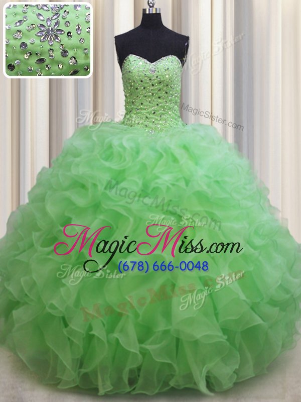 wholesale fantastic floor length quinceanera gown organza sleeveless beading and ruffles