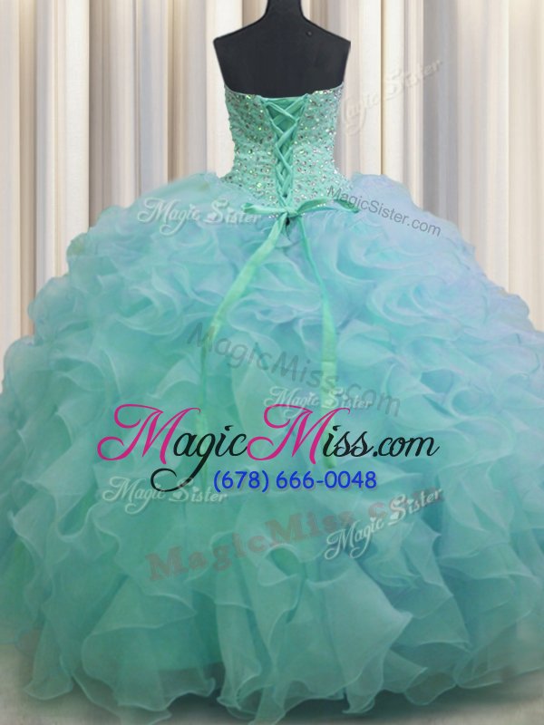 wholesale fancy light blue ball gowns beading and ruffles quinceanera gown lace up organza sleeveless floor length