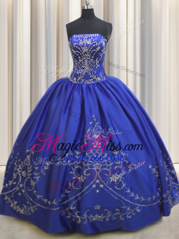 wholesale dynamic embroidery floor length royal blue quinceanera dresses strapless sleeveless lace up