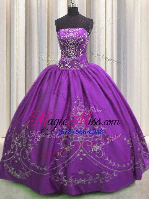 wholesale taffeta strapless sleeveless lace up embroidery vestidos de quinceanera in eggplant purple