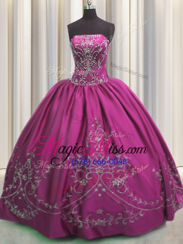 wholesale fantastic fuchsia lace up strapless beading and embroidery sweet 16 quinceanera dress taffeta sleeveless