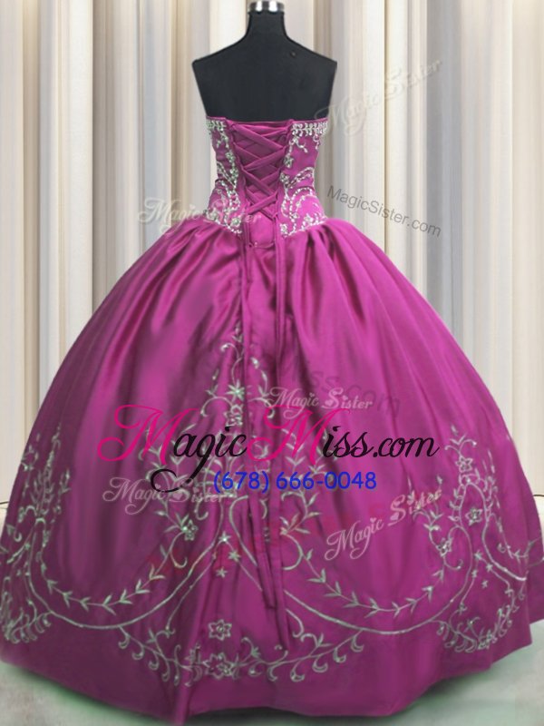 wholesale fantastic fuchsia lace up strapless beading and embroidery sweet 16 quinceanera dress taffeta sleeveless