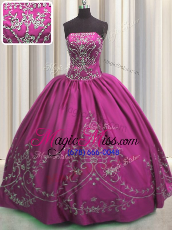 wholesale fantastic fuchsia lace up strapless beading and embroidery sweet 16 quinceanera dress taffeta sleeveless