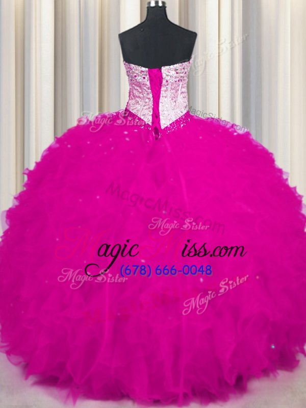 wholesale charming fuchsia 15 quinceanera dress military ball and sweet 16 and quinceanera and for with beading and ruffles sweetheart sleeveless lace up