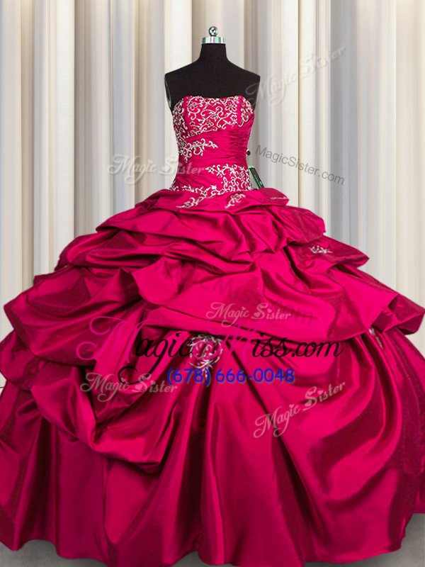 wholesale custom fit floor length lace up quinceanera dresses hot pink and in for military ball and sweet 16 and quinceanera with appliques and pick ups