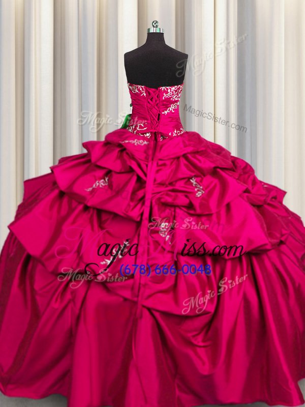 wholesale custom fit floor length lace up quinceanera dresses hot pink and in for military ball and sweet 16 and quinceanera with appliques and pick ups