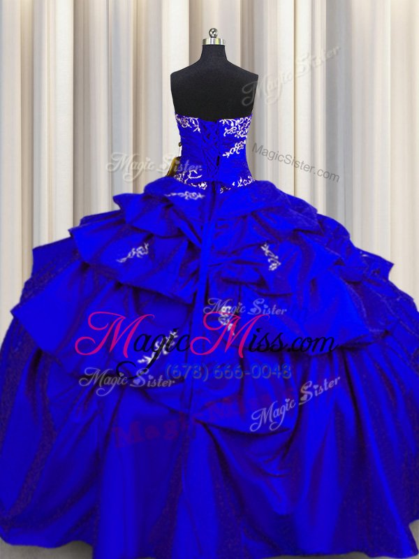 wholesale custom designed appliques and pick ups 15th birthday dress royal blue lace up sleeveless floor length