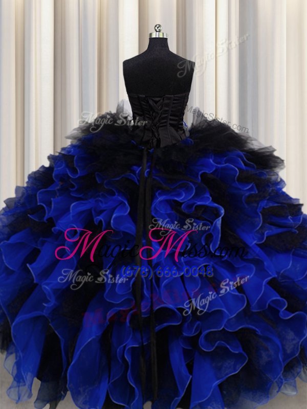 wholesale exceptional sleeveless lace up floor length beading and ruffles 15th birthday dress