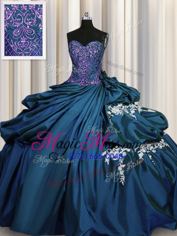 wholesale deluxe teal sweetheart neckline beading and appliques quinceanera dresses sleeveless lace up