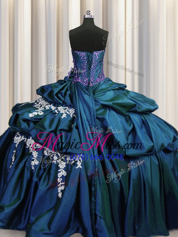 wholesale deluxe teal sweetheart neckline beading and appliques quinceanera dresses sleeveless lace up