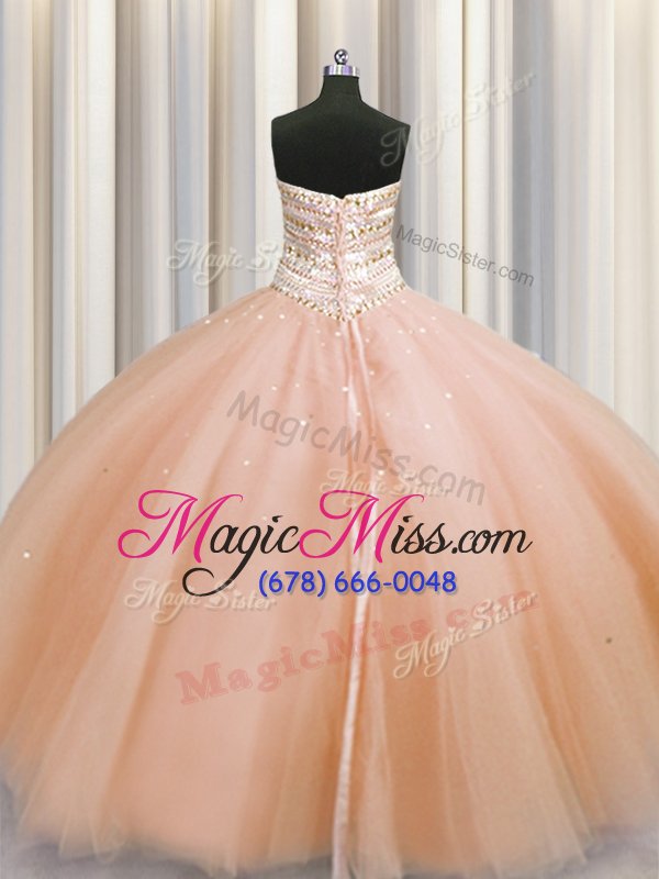 wholesale dramatic bling-bling really puffy sleeveless beading lace up 15th birthday dress