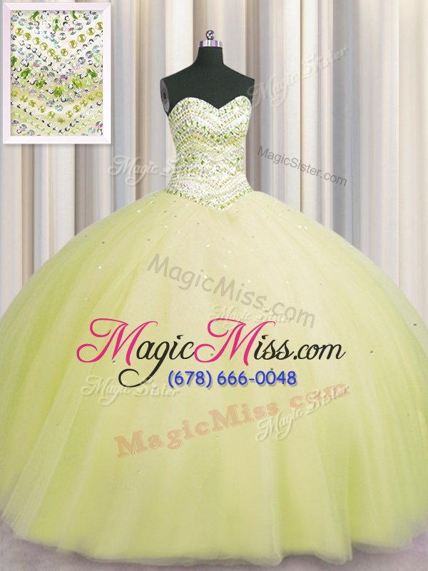 wholesale dynamic bling-bling puffy skirt floor length lace up sweet 16 quinceanera dress light yellow and in for military ball and sweet 16 and quinceanera with beading