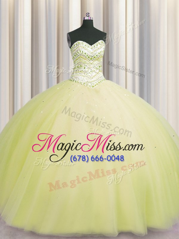 wholesale dynamic bling-bling puffy skirt floor length lace up sweet 16 quinceanera dress light yellow and in for military ball and sweet 16 and quinceanera with beading