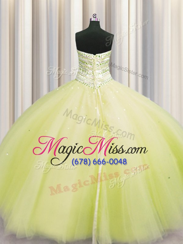 wholesale dynamic bling-bling puffy skirt floor length lace up sweet 16 quinceanera dress light yellow and in for military ball and sweet 16 and quinceanera with beading