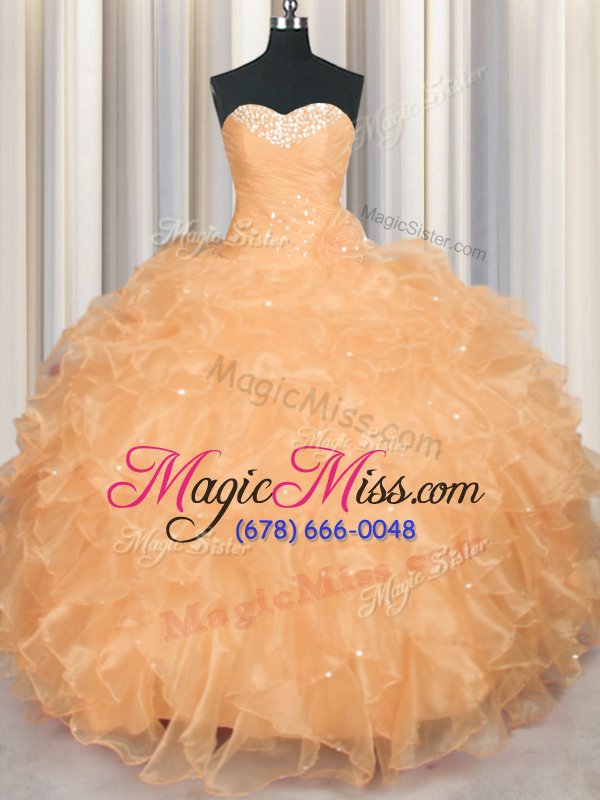 wholesale floor length orange quinceanera dresses sweetheart sleeveless lace up