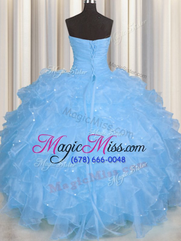 wholesale exquisite baby blue sweetheart neckline beading and ruffles quinceanera dress sleeveless lace up