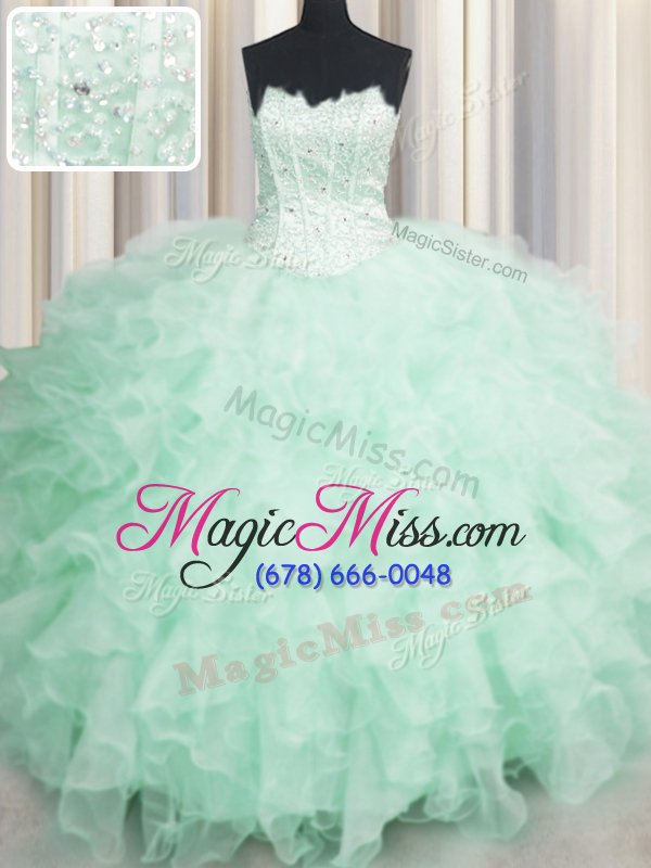 wholesale beauteous visible boning apple green ball gowns organza scalloped sleeveless beading and ruffles floor length lace up vestidos de quinceanera