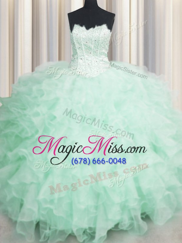 wholesale beauteous visible boning apple green ball gowns organza scalloped sleeveless beading and ruffles floor length lace up vestidos de quinceanera