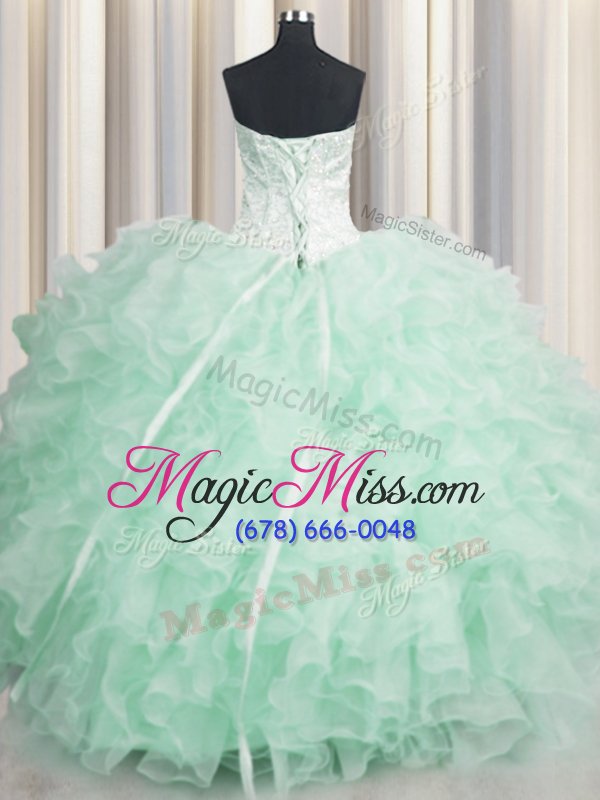 wholesale beauteous visible boning apple green ball gowns organza scalloped sleeveless beading and ruffles floor length lace up vestidos de quinceanera