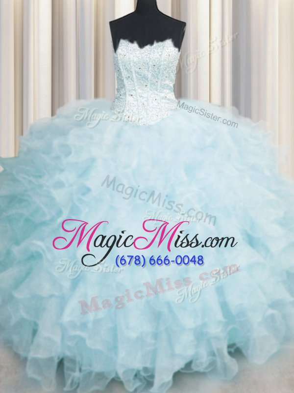 wholesale sexy scalloped floor length lace up quinceanera gown baby blue and in for military ball and sweet 16 and quinceanera with ruffles