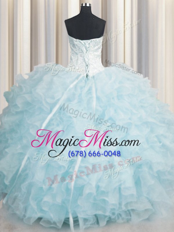 wholesale sexy scalloped floor length lace up quinceanera gown baby blue and in for military ball and sweet 16 and quinceanera with ruffles