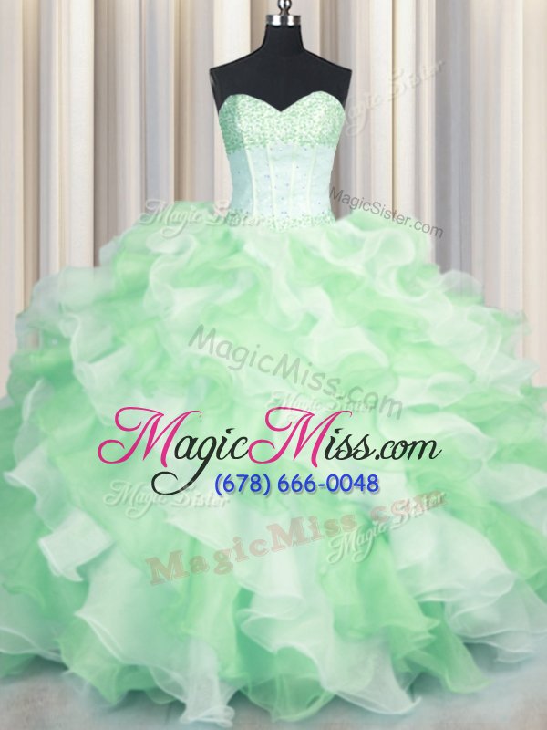 wholesale chic visible boning two tone sweetheart sleeveless quinceanera dress floor length beading and ruffles multi-color organza