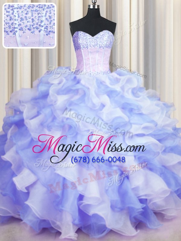 wholesale beautiful two tone visible boning sweetheart sleeveless lace up quinceanera gown multi-color organza