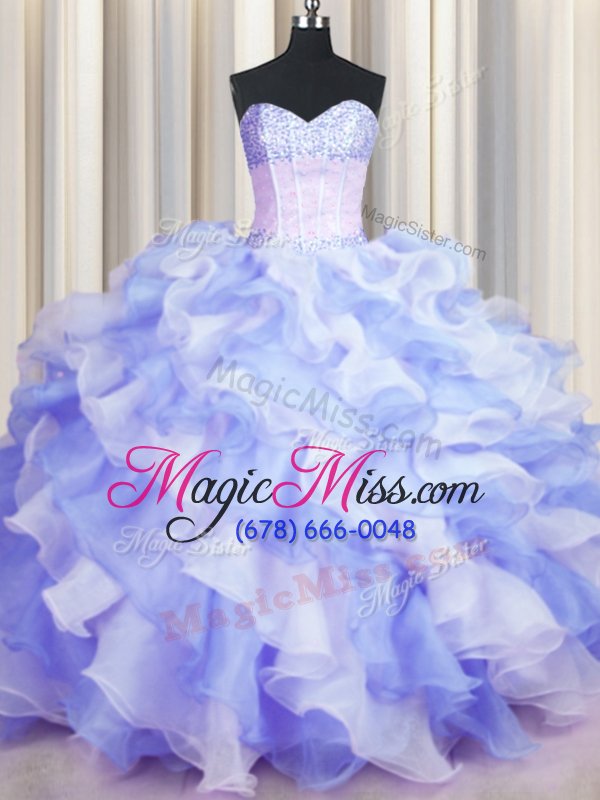 wholesale beautiful two tone visible boning sweetheart sleeveless lace up quinceanera gown multi-color organza