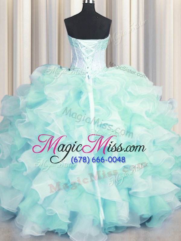 wholesale two tone visible boning multi-color lace up quinceanera dress beading and ruffles sleeveless floor length