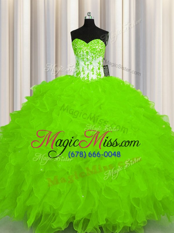 wholesale popular ball gowns organza sweetheart sleeveless beading and ruffles floor length lace up quinceanera dresses