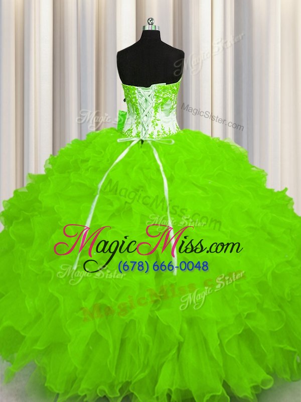 wholesale popular ball gowns organza sweetheart sleeveless beading and ruffles floor length lace up quinceanera dresses