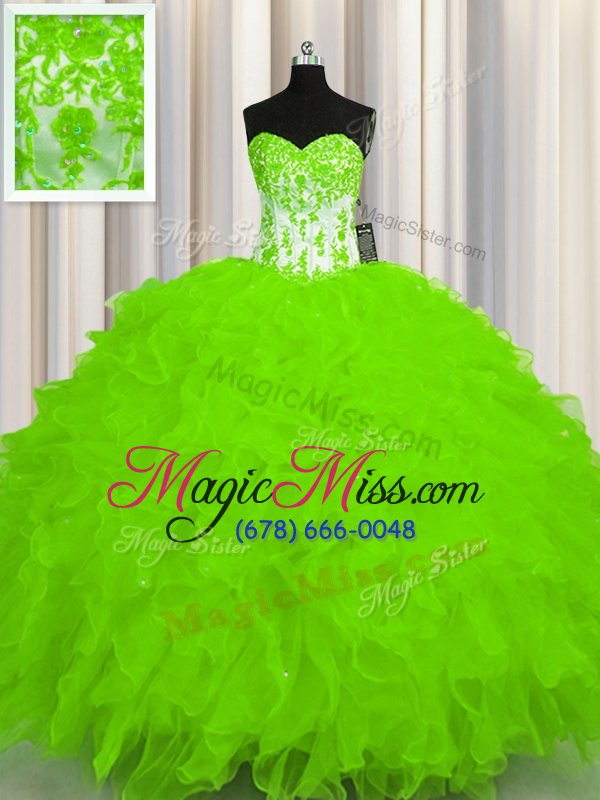 wholesale popular ball gowns organza sweetheart sleeveless beading and ruffles floor length lace up quinceanera dresses