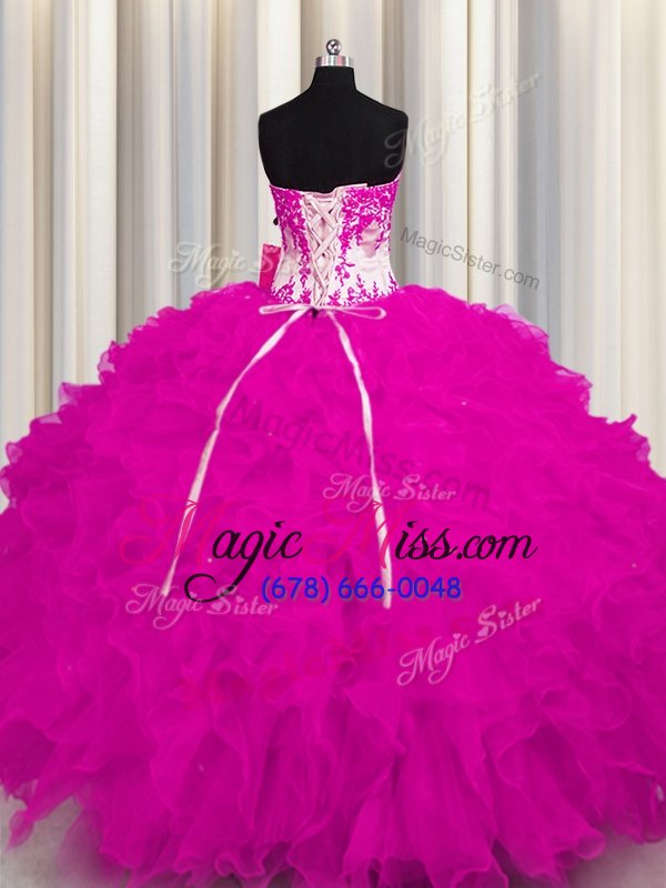 wholesale stylish sweetheart sleeveless lace up sweet 16 quinceanera dress fuchsia organza