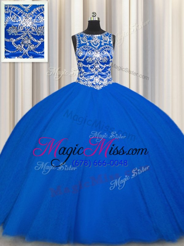 wholesale stylish royal blue scoop lace up beading quinceanera dress sleeveless