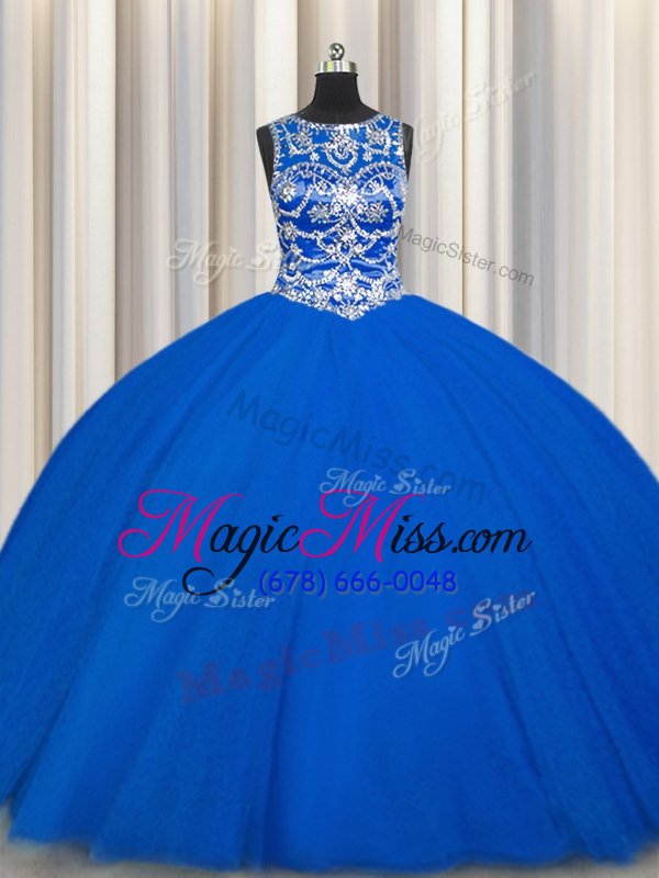 wholesale stylish royal blue scoop lace up beading quinceanera dress sleeveless