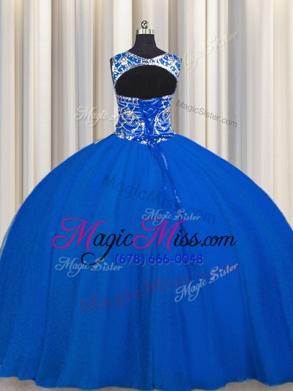 wholesale stylish royal blue scoop lace up beading quinceanera dress sleeveless