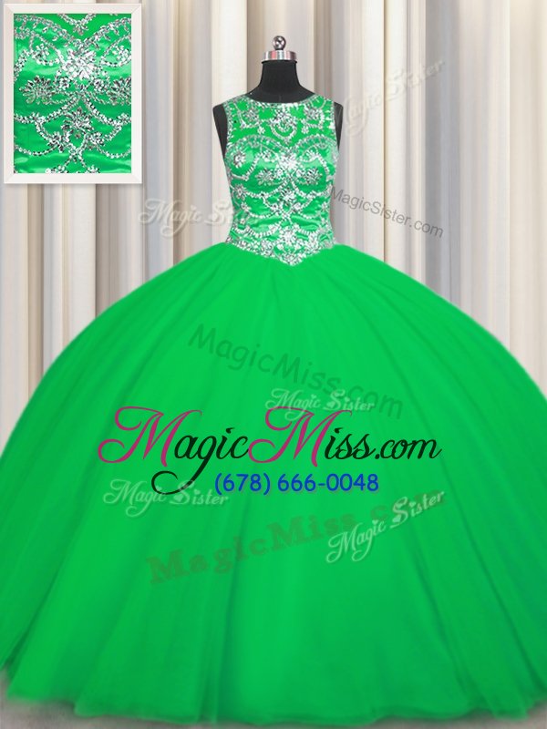 wholesale most popular green scoop lace up beading quinceanera gown sleeveless