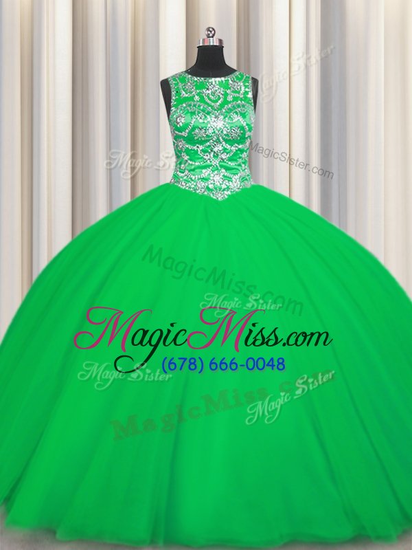 wholesale most popular green scoop lace up beading quinceanera gown sleeveless